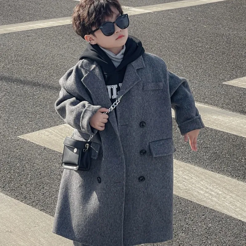 

Children's Double sided Woolen Coat Autumn and Winter New Collection for Boys and Girls Wool Long Coat