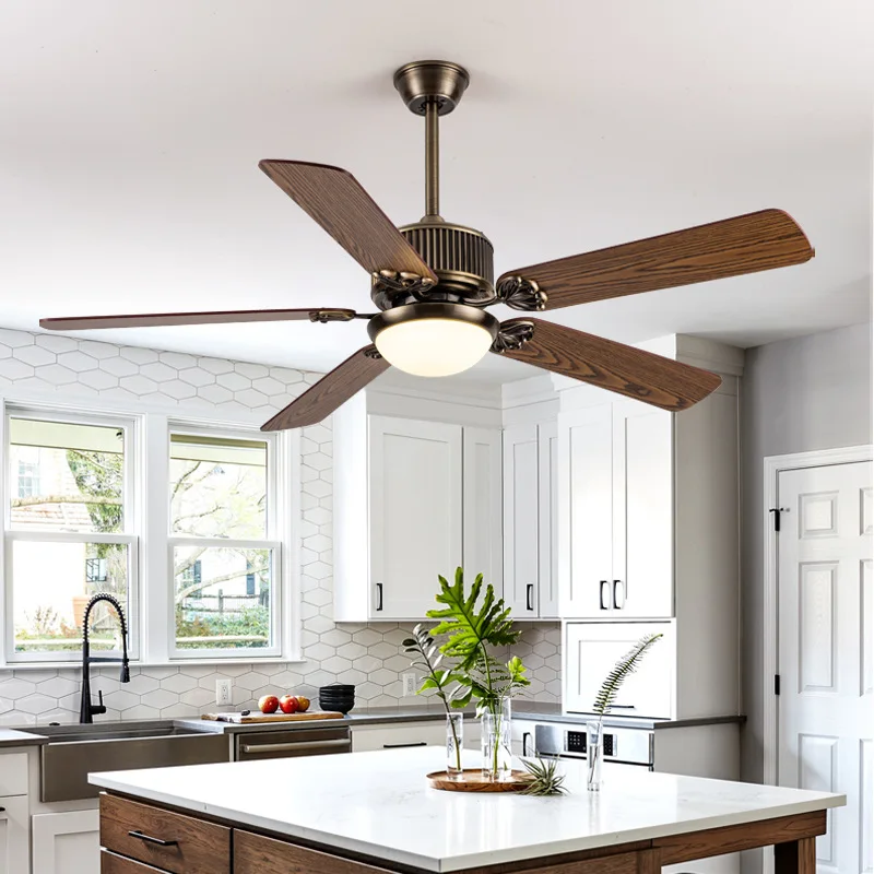 Large Wind Fans 56 inch Vintage Wooden Ceiling Fan With Lights Living Room Bedroom Bar Remote control Wall Control 110-240V Fans