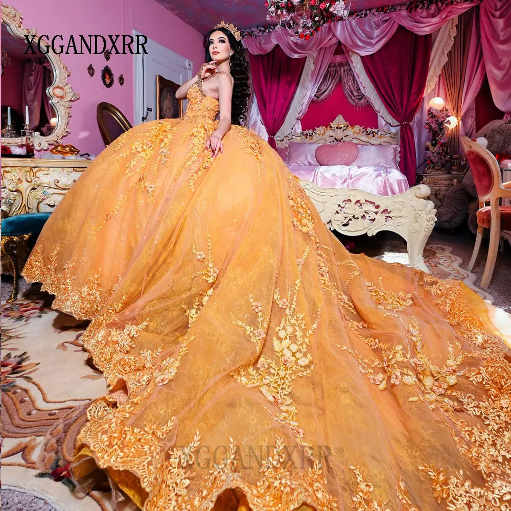 

Orange Princess Quinceanera Dresses 2026 Cosplay Prom Party Wear Luxury Birthday Vestidos De 15 Anos Quinceañera Sweet 15 16