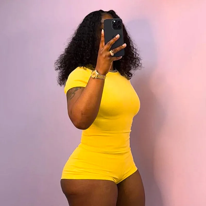 ผู้หญิง Ribbed 2 ชิ้นชุดลําลอง O-คอสั้นเสื้อยืดเสื้อและกางเกงขาสั้น Slim Streetwear ชุดการจับคู่