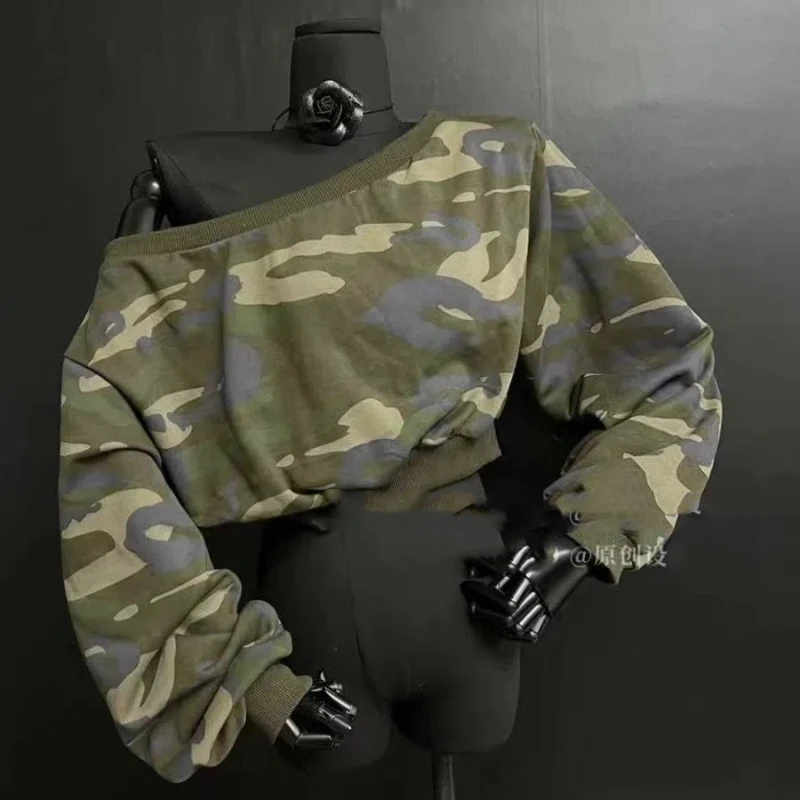 New Off Shoulder Short Y2K Hoodies Sweatshirts Spring Autumn Long Sleeve Leopard Print Sexy Tops Fashion Vintage Women Clothing
