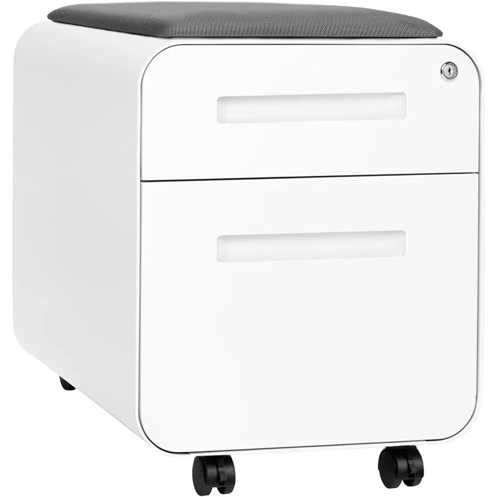 Mini Seated 2-Drawer Mobile File Cabinet with Removable Magnetic Cushion Seat - Short Version, Metal File Cabinet, Pre-Assembled