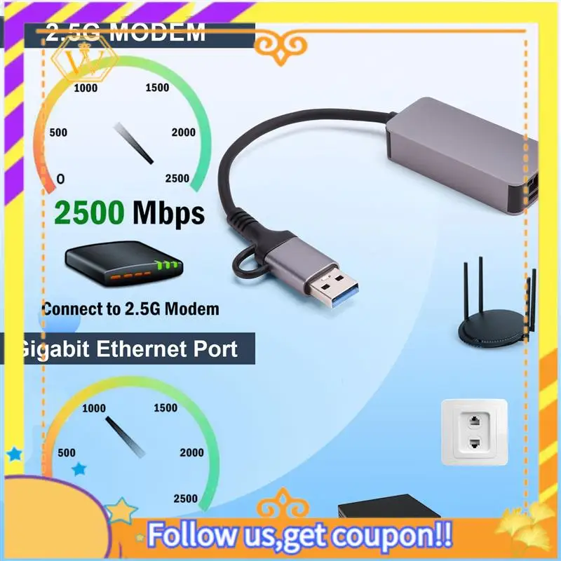 A01K-2.5 Gigabit Ethernet Adapter Type-C USB 3.0 To RJ45 LAN 2500Mbps High Speed 2.5G Network Card For NAS Laptop PC