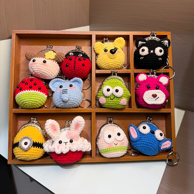 

Cute Animal Doll Crochet Earphone Bag Keychain Handmaking Knitting Cartoon Animal Doll Bag Keyrings Custom Cute Rabbit Keychain