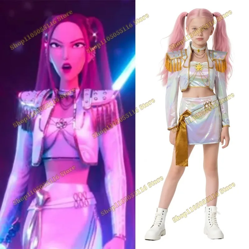 

White Golden Rumi Mira Zoey Cosplay Costume Kpop Demon Hunters KPop Huntrix Rumi Cosplay Suit for Party Outfit Kids