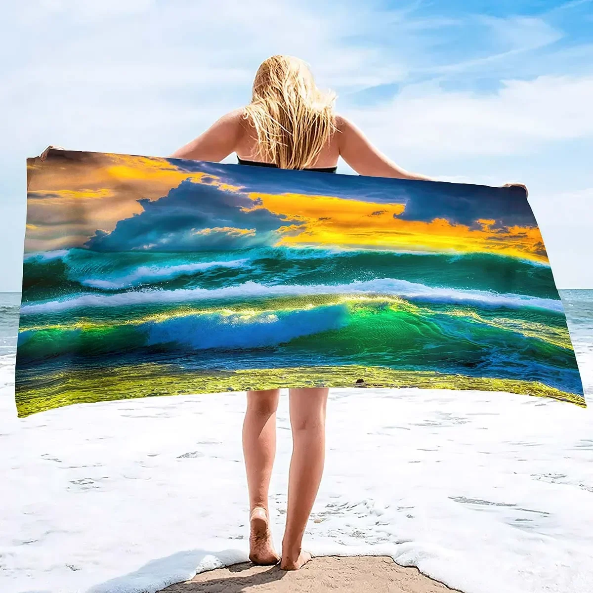 Ocean Wave Beach Towel,Oversized Quick Dry Sand Free Proof Absorbent Lightweight Beach Blanket Bath Towel Swim Sport Pool Towels