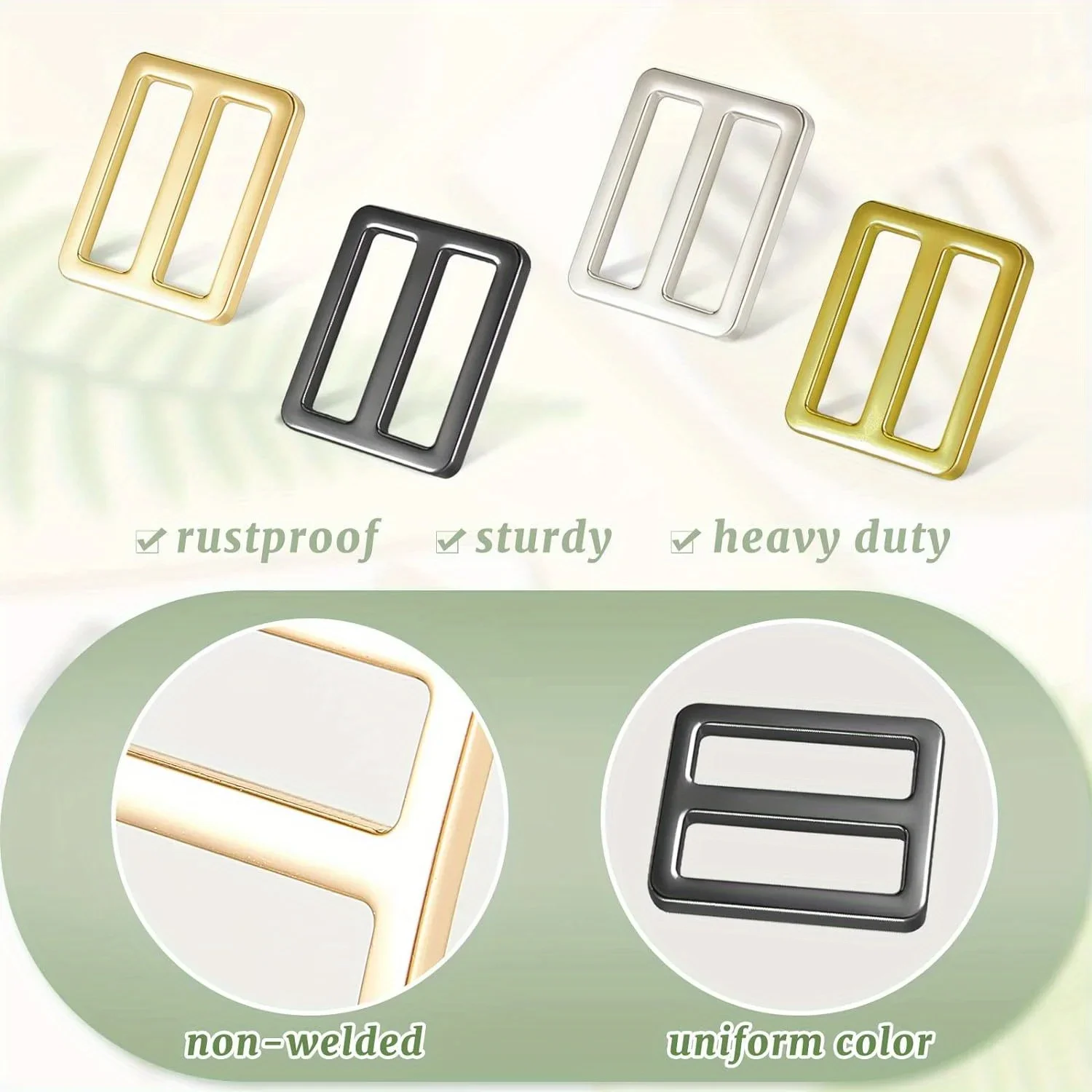 5Pcs Metal Flat Slide Buckle Dual Adjustable TriGlide Keeper Buttons Fasteners for Sewing DIY Accessories