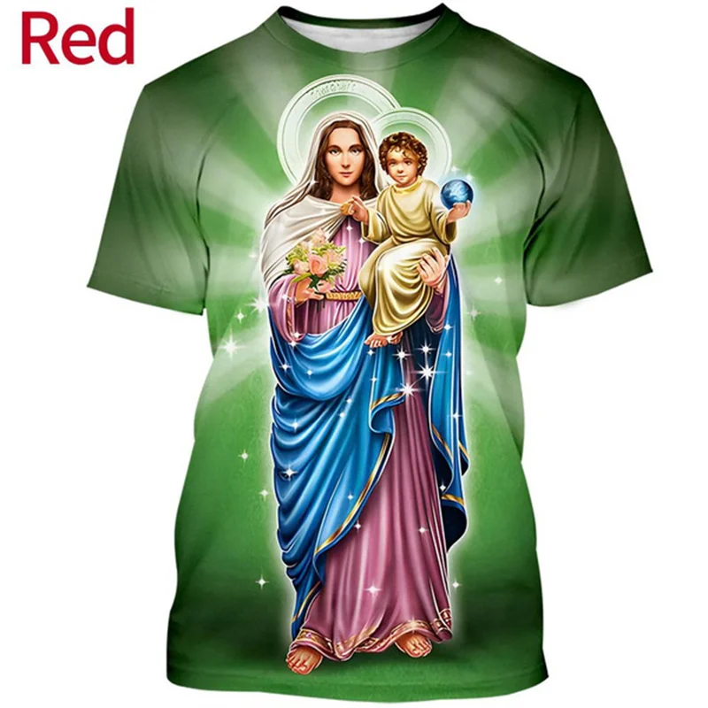 3D Christ Jesus Virgin Mary Printed T Shirt God Of Mother Graphic T-shirts Kid Fashion Short Sleeves Harajuku Clothing Tops Tees