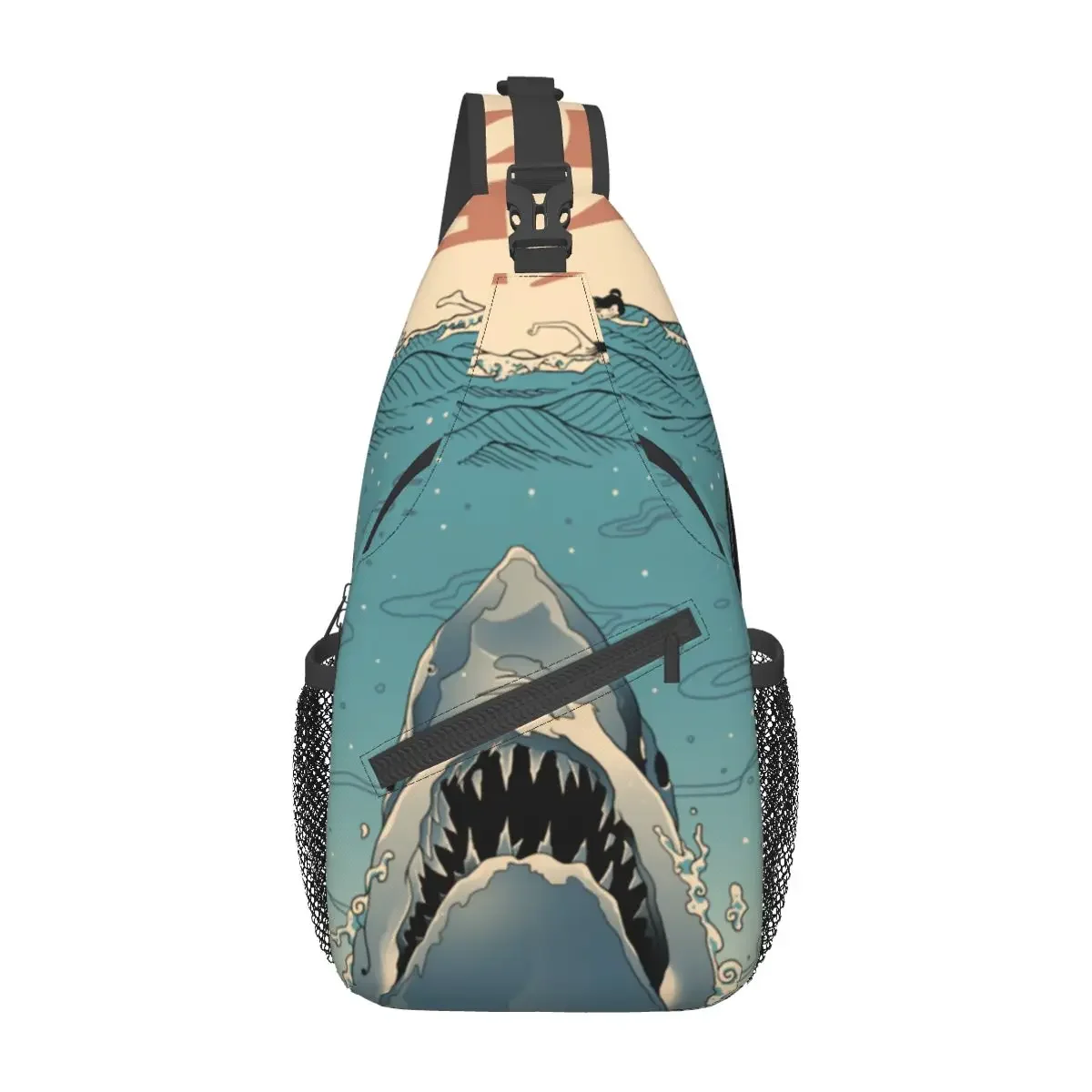 

Shark Sea Crossbody Sling Bag Small Chest Bag Japanese Ukiyo-E Shoulder Backpack Daypack for Travel Hiking Biking Bag