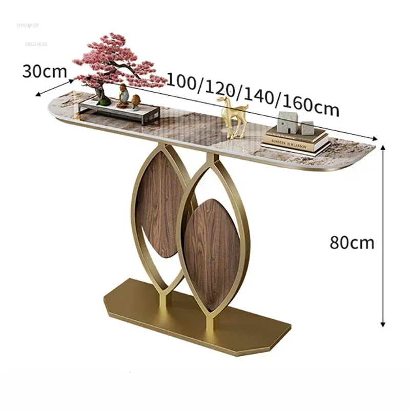 Mesas de consola de lujo con luz para el hogar, muebles de sala de estar, mesa de consola creativa de pizarra italiana, mesas de porche semicírculo de pared Simple