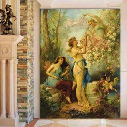 Papel tapiz De pared De estilo europeo Vintage, murales De fotos De ángeles 3D, Fondo De entrada para sala De estar, pintura De pared
