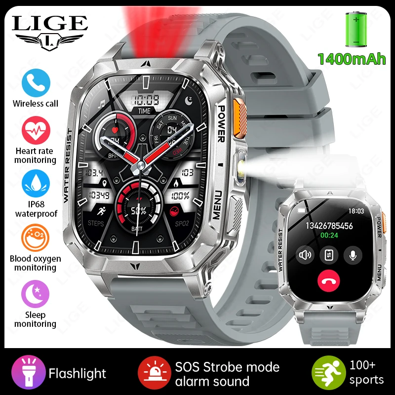 Durable Smartwatch with 1400mAh Battery and IP68 Waterproof