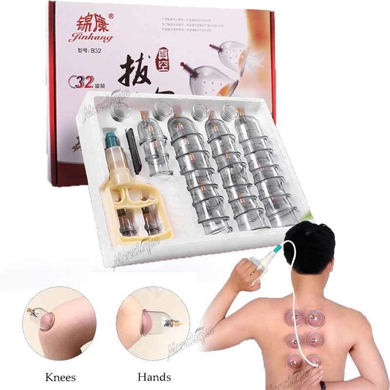 

32 Cans Manual Vacuum Cupping Device Curved U-shaped Cup Fit Knee Massage Professional Suction Cup Anti-cellulite Body Care Tool
