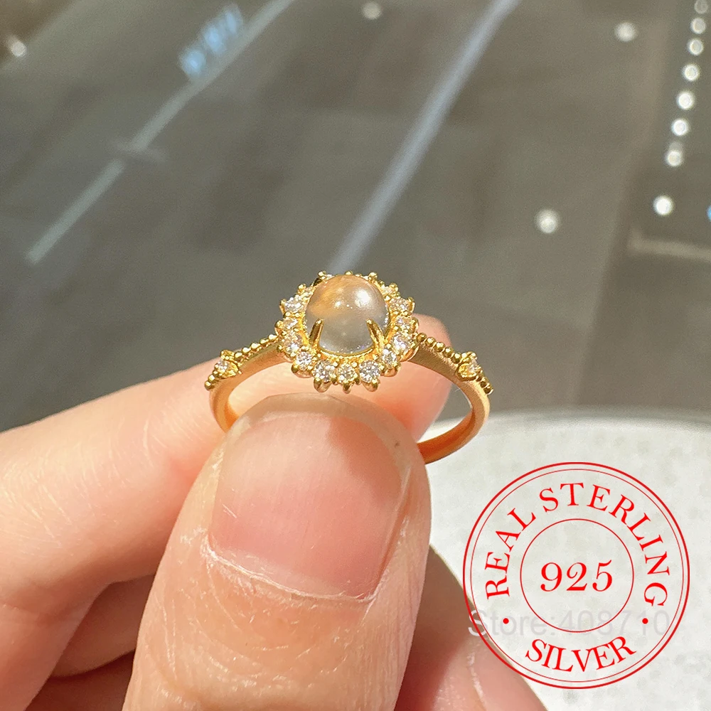 925 Sterling Silver Jewelry 18K Gold Plated Crystal Flower Finger Rings for Women Wedding Party Jewelry For Girls Friends Gift