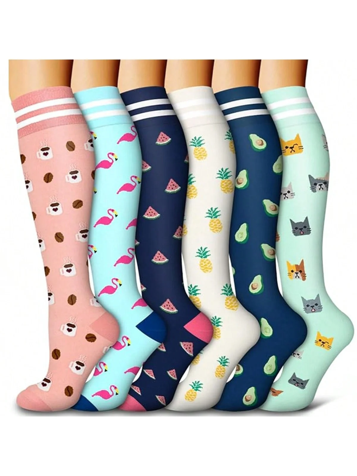 

Animal Fruit Compression Socks for Men Women Running Nurse Compression Socks Nurses Sport 6 PAIRS Ladies Lady Womens Running