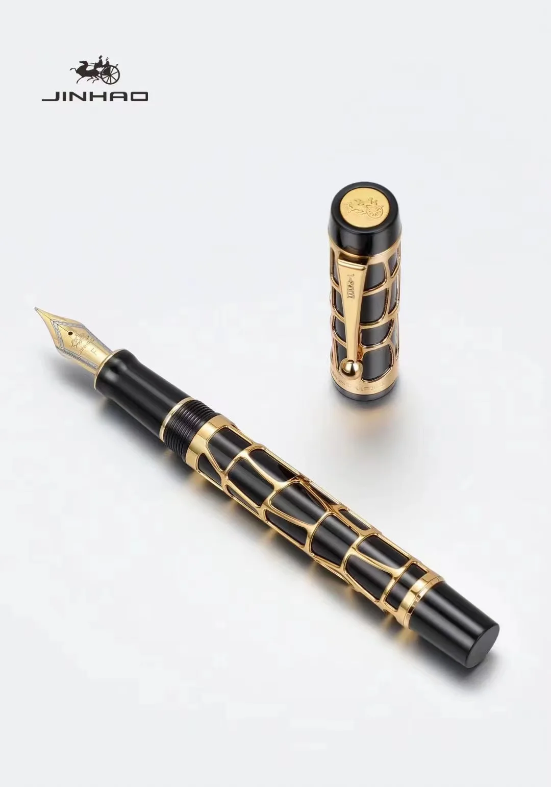 Jinhao Smoothly New Century 100 Real Gold Electroplating Hollow Out Fountain Pens For Writing Stationery Christmas Business Gift