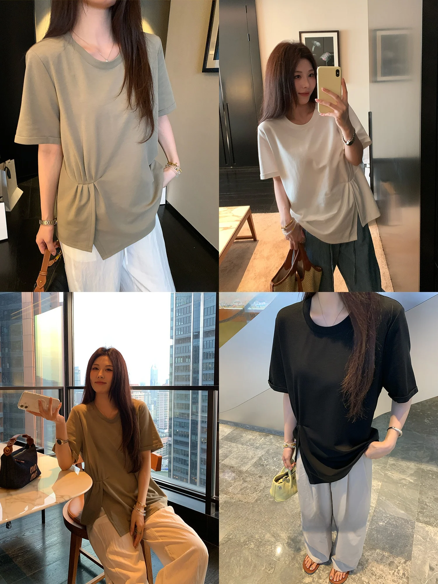 

Летняя женская футболка NAZ больших размеров в корейском стиле, повседневная, с асимметричной плиссировкой, свободного кроя, с коротким рукавом и круглым вырезом