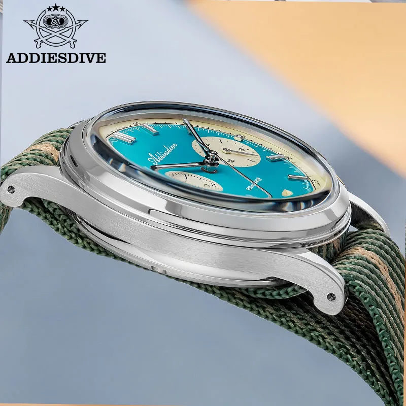 ADDIESDIVE AD2095 Jam Tangan Chronograph Pria BGW9 Super Luminous 10Bar Tahan Air Logo Kustom VK64 Jam Tangan Baja Kuarsa
