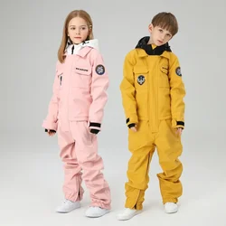 Winter Children One Piece Ski Suit Girls Hooded Windproof Sport Kids Snow Overalls Outdoor Boy Snowboard Pants Costume Clothes
