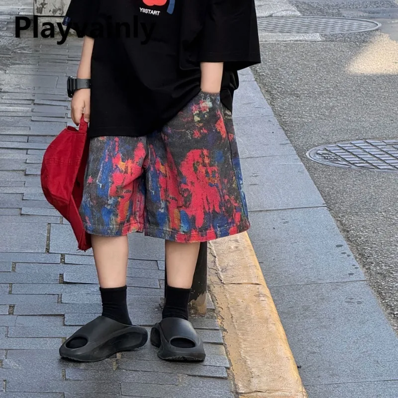 

Children Summer Thin Shorts Boys Fashion Print Loose Wide Leg Casual Pants Knee Length Short Pants Boys Versatile Clothes A5039