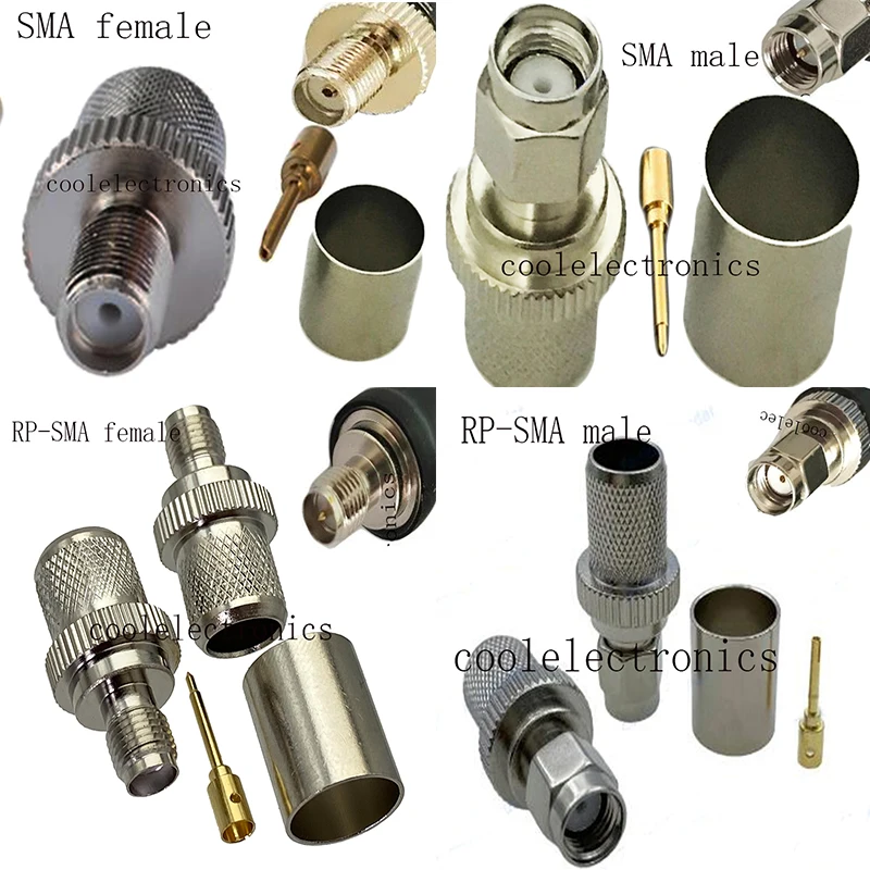 50pcs SMA Male / Female RP-SMA Male / Female Connector for RG8 RG213 LMR400 RG214 7D-FB 50-7 Adapter Connector Cable