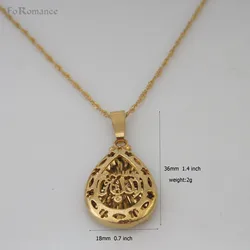YELLOW GOLD PLATED 18INCH CHAIN MUSLIM ALLAH GOD WATER DROP SHAPED PENDANT