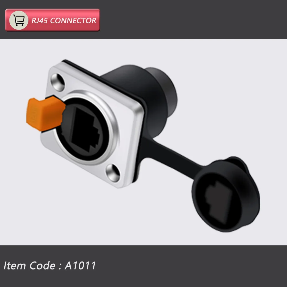 10 stks/5 sets 8p8c RJ45 Waterdichte Connector, Oranje & Zwart, Paneelmontage + Draad Connector, RJ45 Ethernet/Netwerk Connector, IP65 Niveau