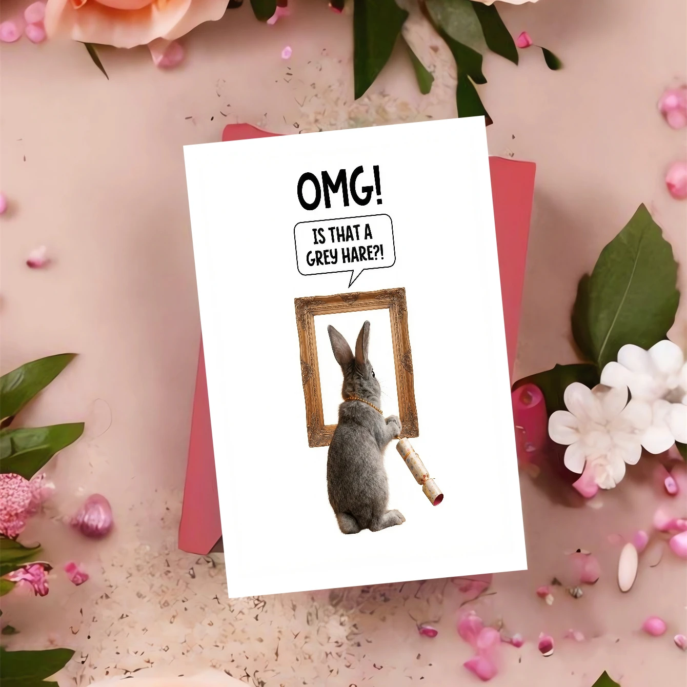 1 Fun Birthday Card for Friends, Colleagues, and Partners - Illustrated with a Gray Rabbit Photo