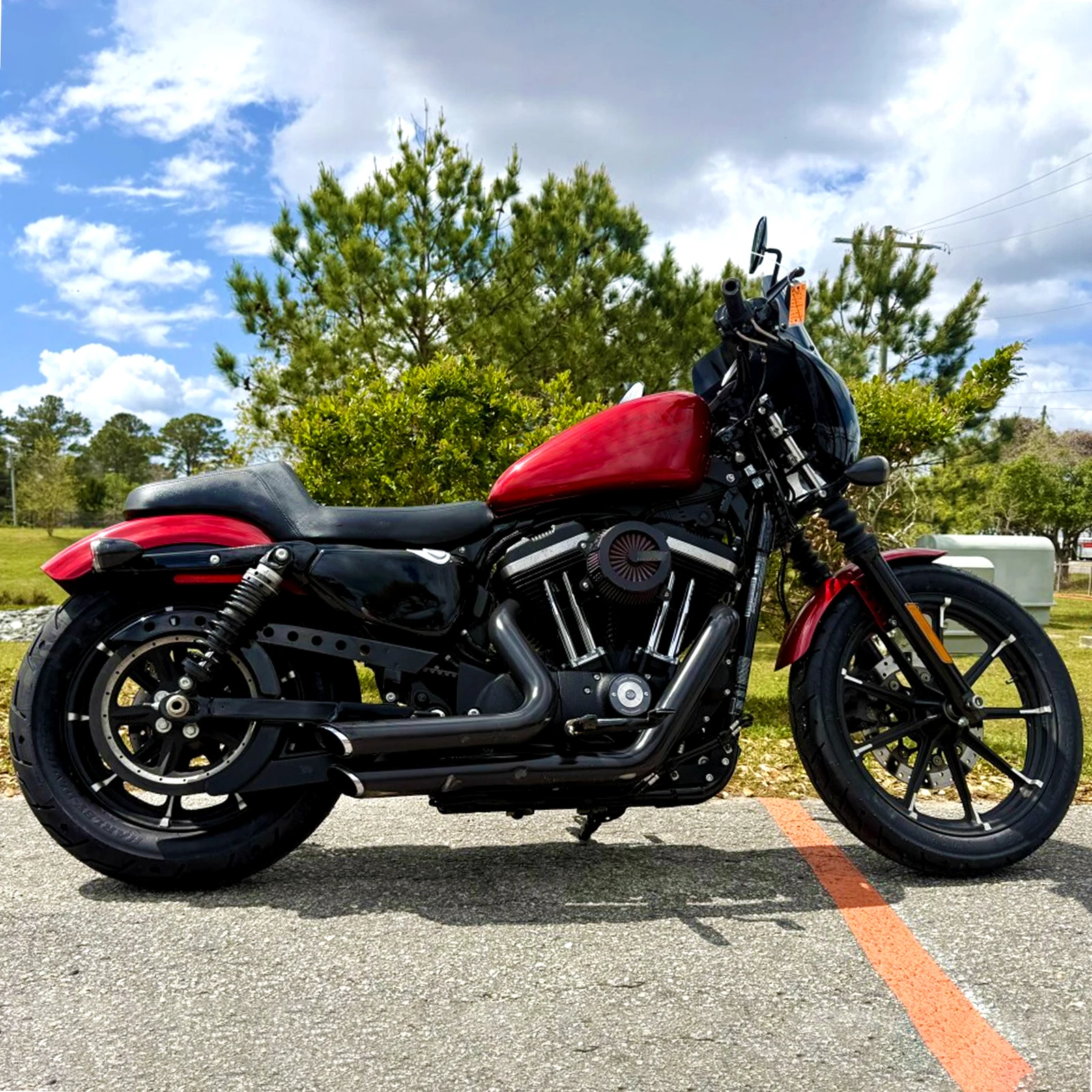 Fit For Harley Sportster Forty-Eight Iron 883 Seventy-Two 1200 2004-2022 Dual Exhaust Twin Slash Cut Muffler Exhaust Full System