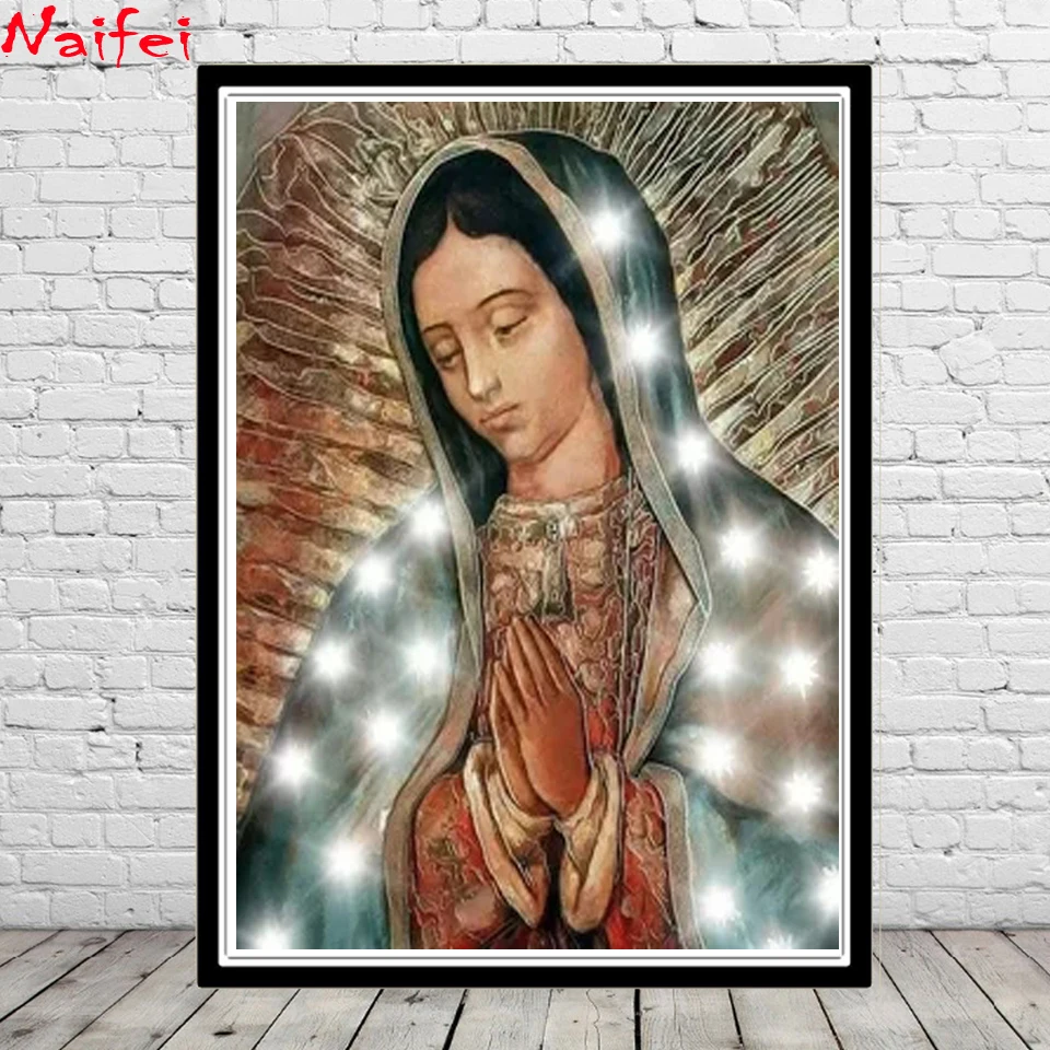 Embroidery half-length image of the Virgin of Guadalupe 5D Diy Diamond Painting Cross Stitch kits Full Square round rhinestone