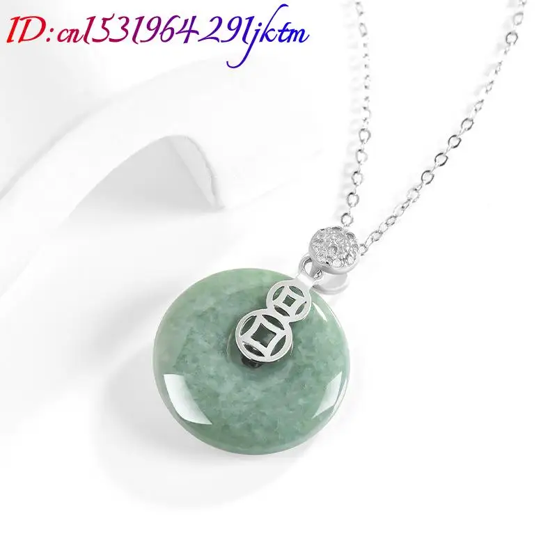 Burmese Jadeite Donut Pendant Necklace Vintage Gifts for Women Burmese Jade Carved Amulet Natural Gemstone 925 Silver Luxury 4