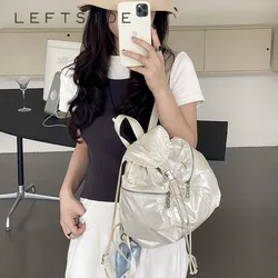 Women's Small Waterproof Nylon Backpacks 2024 Summer Y2K Korean Fashion Silver Backpack Lady Travel Drawstring Back Packs