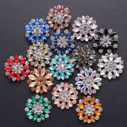 3pcs Luxury round flower rhinestone cutouts in multiple colors glitter buttons sewing crafts and wedding dress DIY accessories