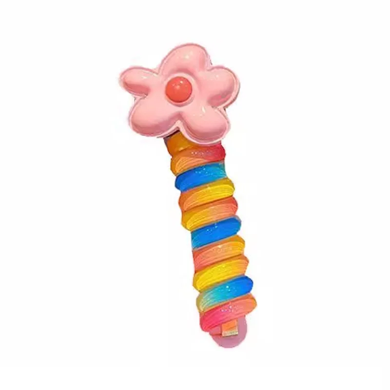 Cuerda de pelo en espiral de alta elasticidad para niños, coleta de Color arcoíris, anillo de goma, tocado, 1 unidad