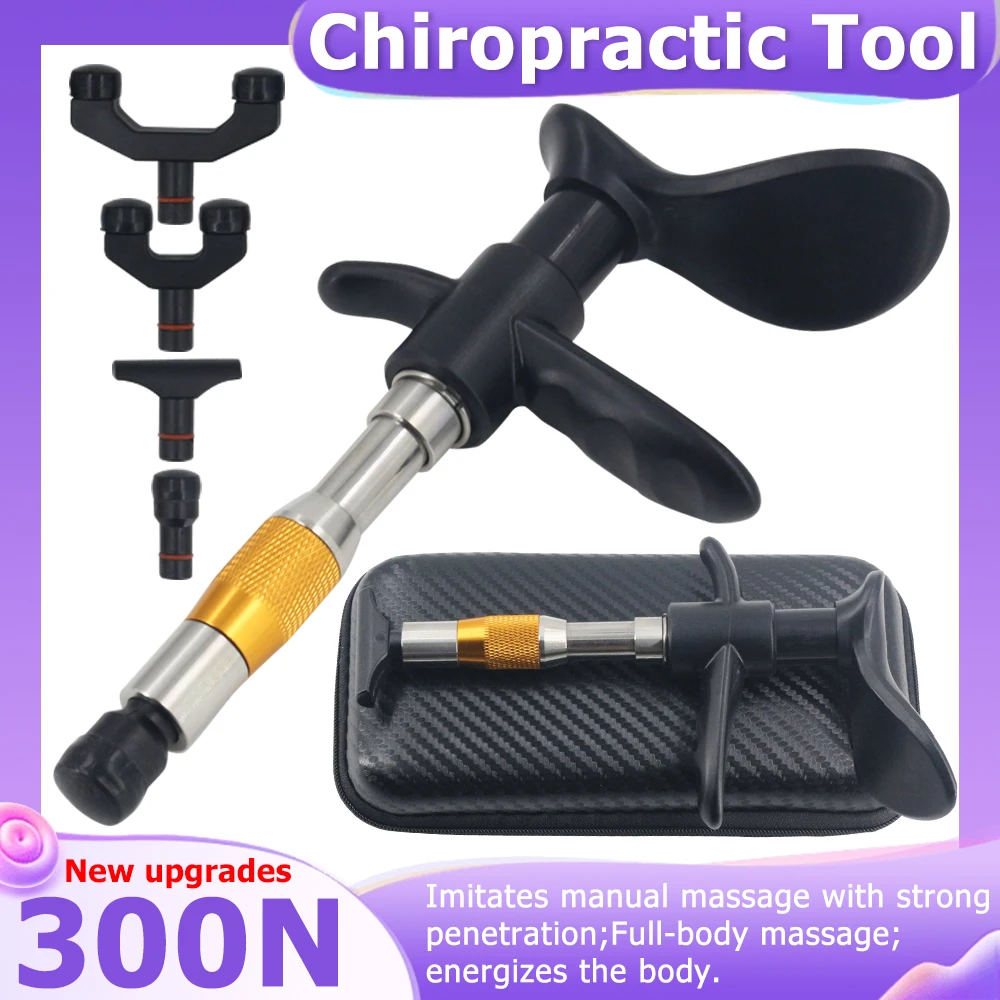 

New Chiropractic Adjusting Tools 300N Manual Masssage Gun Spine Correction Tool Pain Relief Portable 4 Heads Waist Back Massager