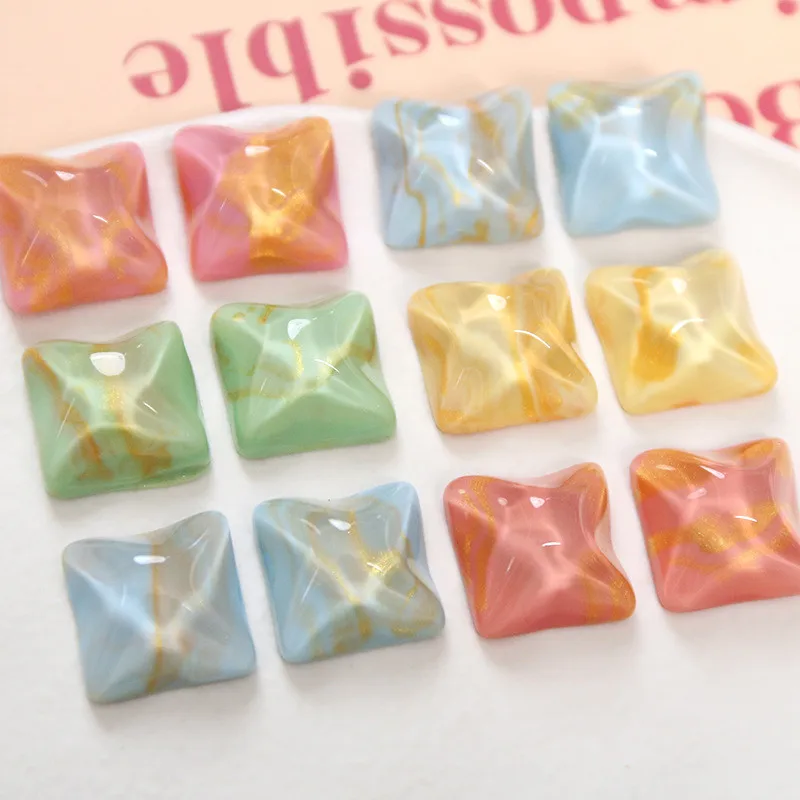 New arrived 50pcs/lot 18mm color print geoemtry square shape resin flatback beads diy jewelry earring/hair accessory