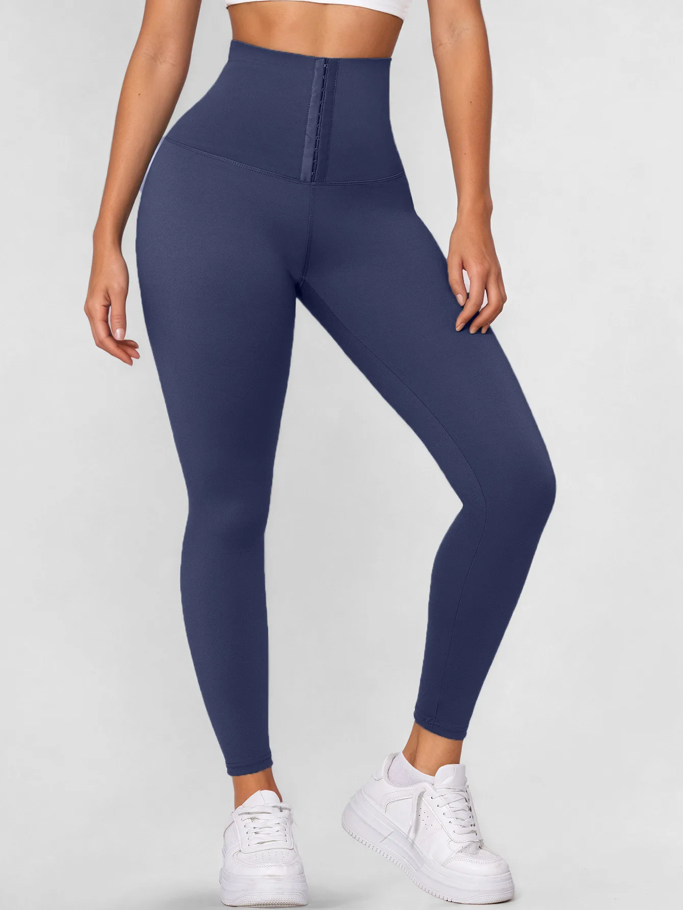 Women's Three-Row High-Waisted Stretch Yoga Pants - Solid Color Buttoned Leggings, Tighten the Waist and Lift the Hips