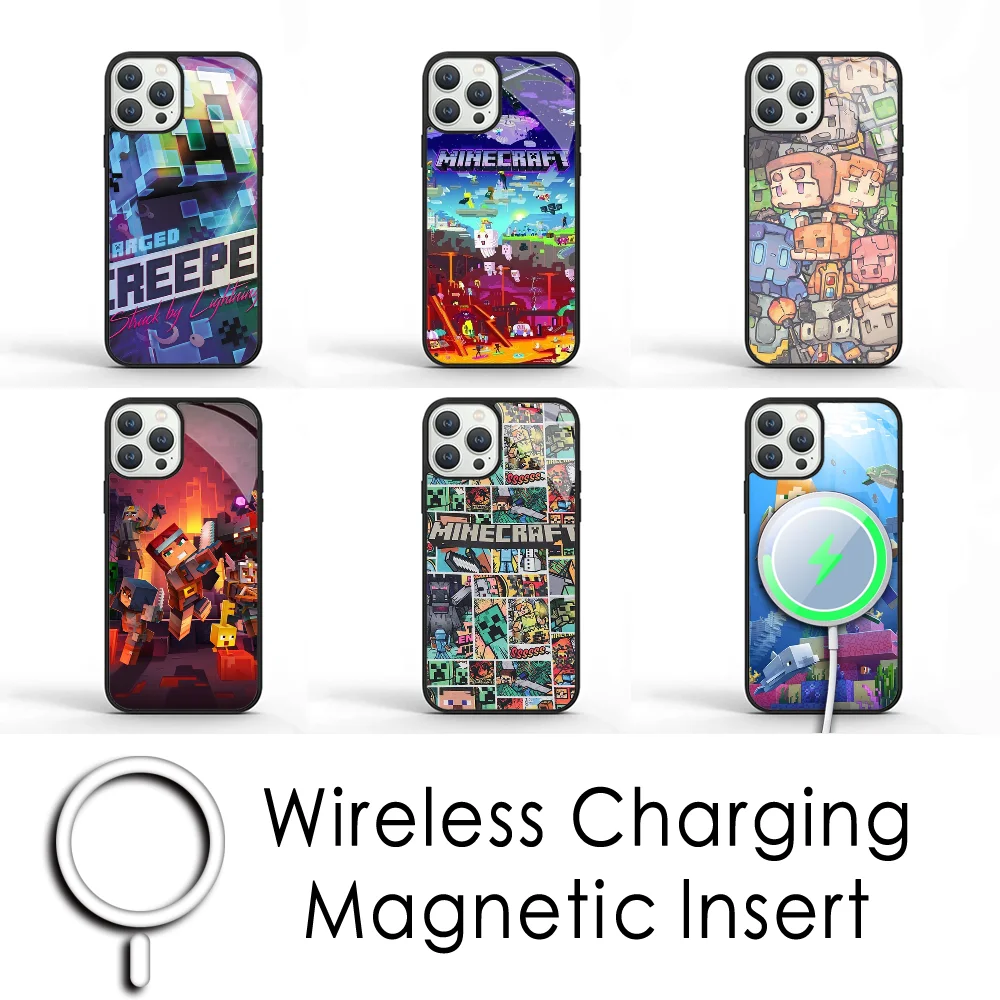 Game M-MineS C-CraftEs Phone Case For IPhone 16 15 Pro Max Case 14 Plus 13 12 11 Magesafe Magnetic Wireless Charge Cover