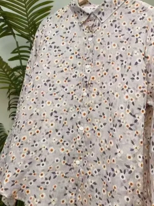 Autentico 2025 Inizio autunno Artistico Stampa retrò Cotone Lino Lungo Sve irt Colletto sottile traspirante Faion da donna