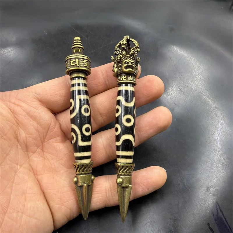 Vintage-Style, Distressed, Optimized-Eye Dzi Bead With Old , Vajra Agate Pendant