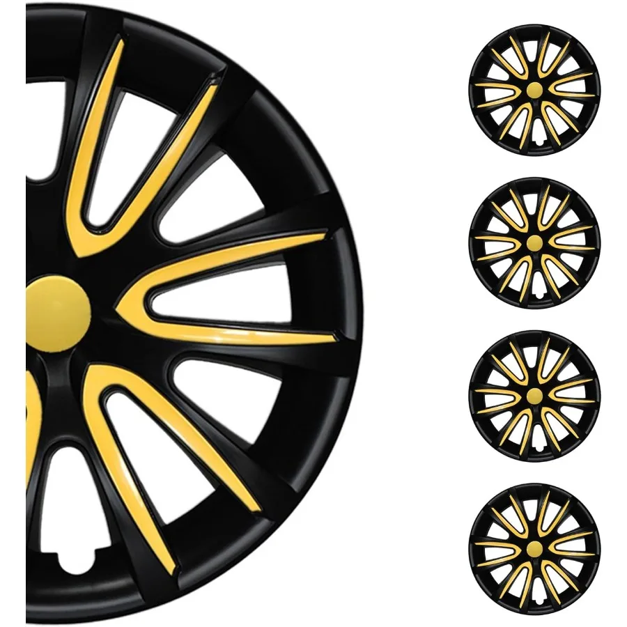 

Черный матовый с желтыми колпаками втулки 16-дюймовый набор из 4 Tapas para Rines 16 Колпаки премиум-класса 16-дюймовые R16 Комплект накладок на обод Snap On Dur