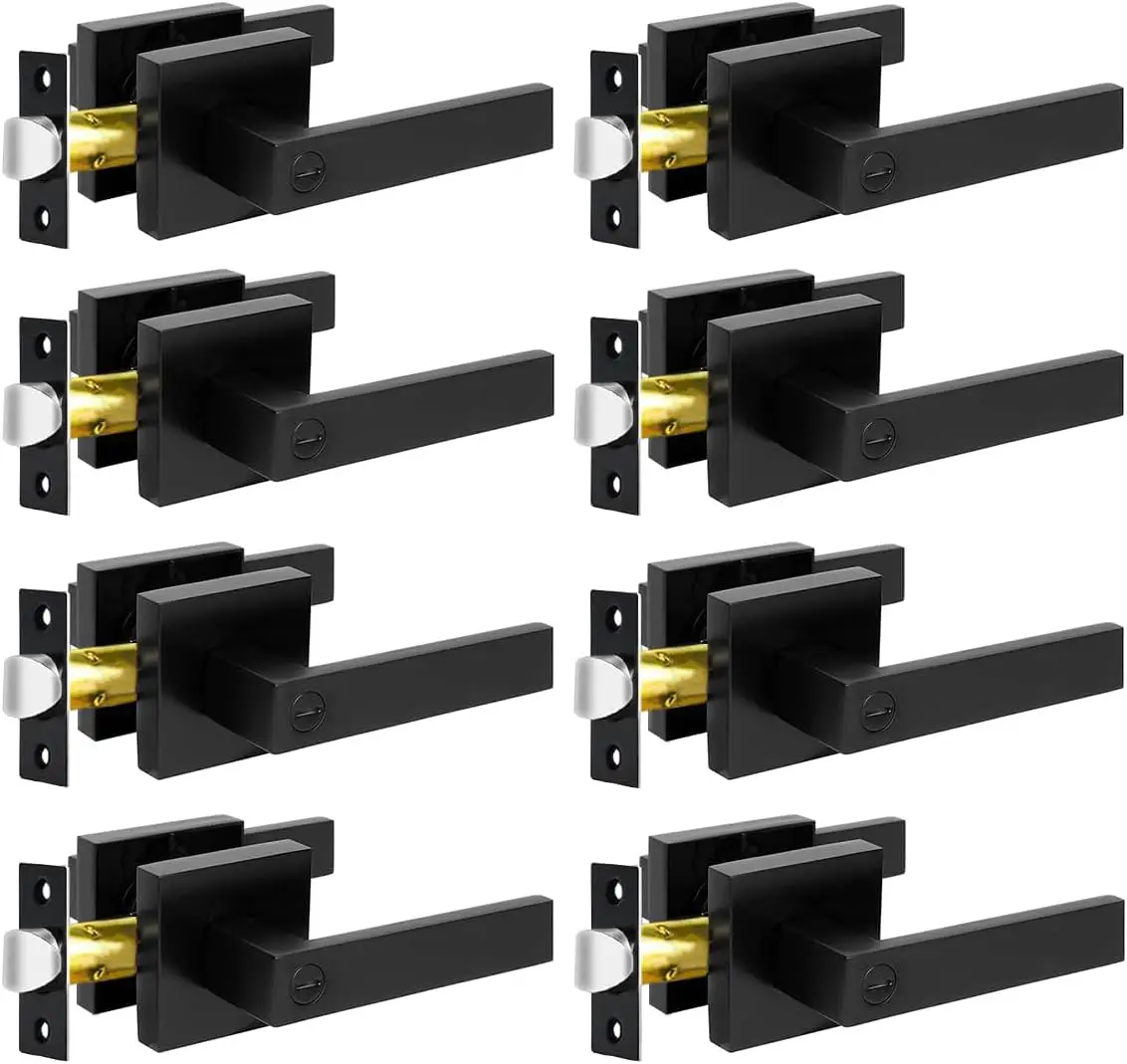 

8 Pack Matte Black Door Handles, Reversible Keyless Locksets for Bed and Bath Privacy