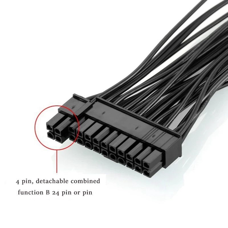 12 Cal podwójny zasilacz PSU 24-pinowy przedłużacz 18AWG, do płyty głównej ATX, 24 Pin do 24(20 + 4) Pin