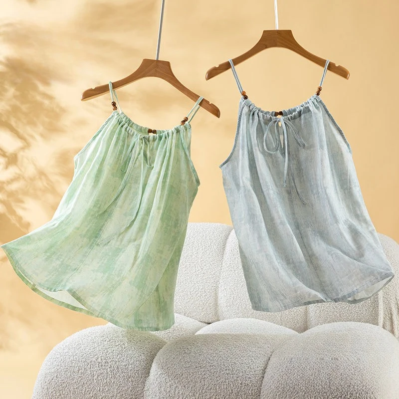 

Женский пижамный комплект из бамбукового волокна: ультрадышащий топ-камизол и свободные брюки для дома, универсальный и охлаждающий