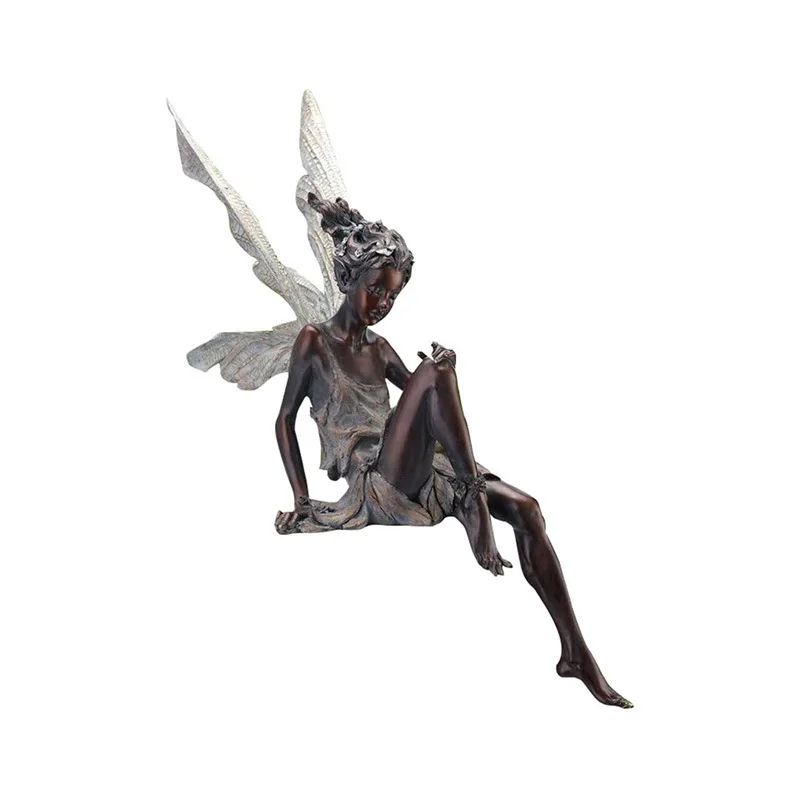 18/22CM Flower Fairy Sculpture Garden Landscaping Yard Art Ornament Resin Sitting Statue Outdoor Angel Figurine Craft Decoration