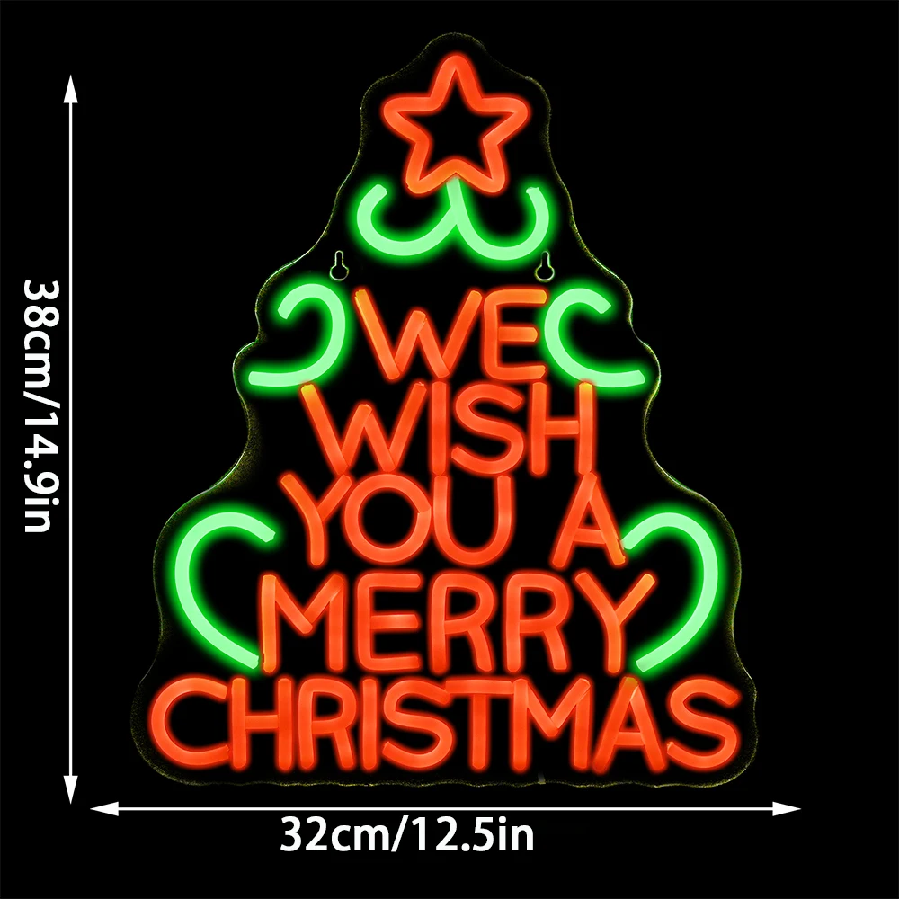 Merry Christmas Neon Signs For Wall Decor Xmas Tree Shaped Room Decoration For Home Bedroom Party Club Art Letter Man Cave Signs