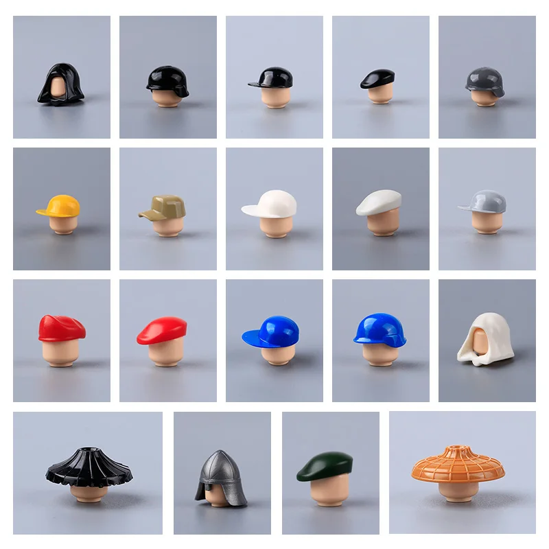 MOC City – figurines de soldats militaires, bloc de construction de casque, chapeau de moto, blocs de construction, accessoires, cape, capuche, briques, jouets