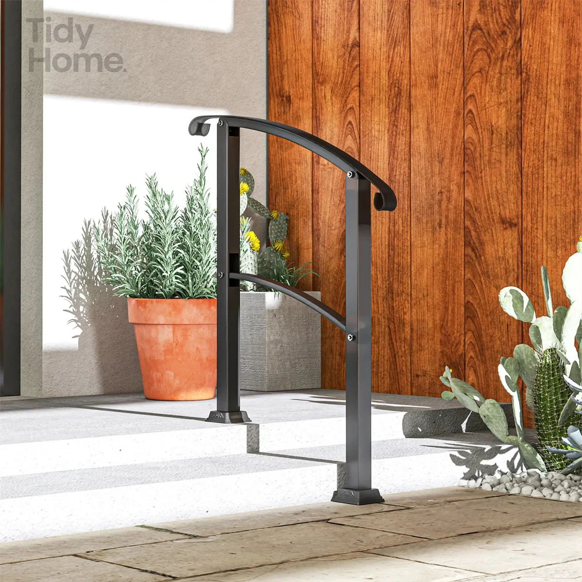 

Black Step Metal Handrails for Outdoor Steps Stair Railing, Front Step Support, Sturdy Design, Secure Installation