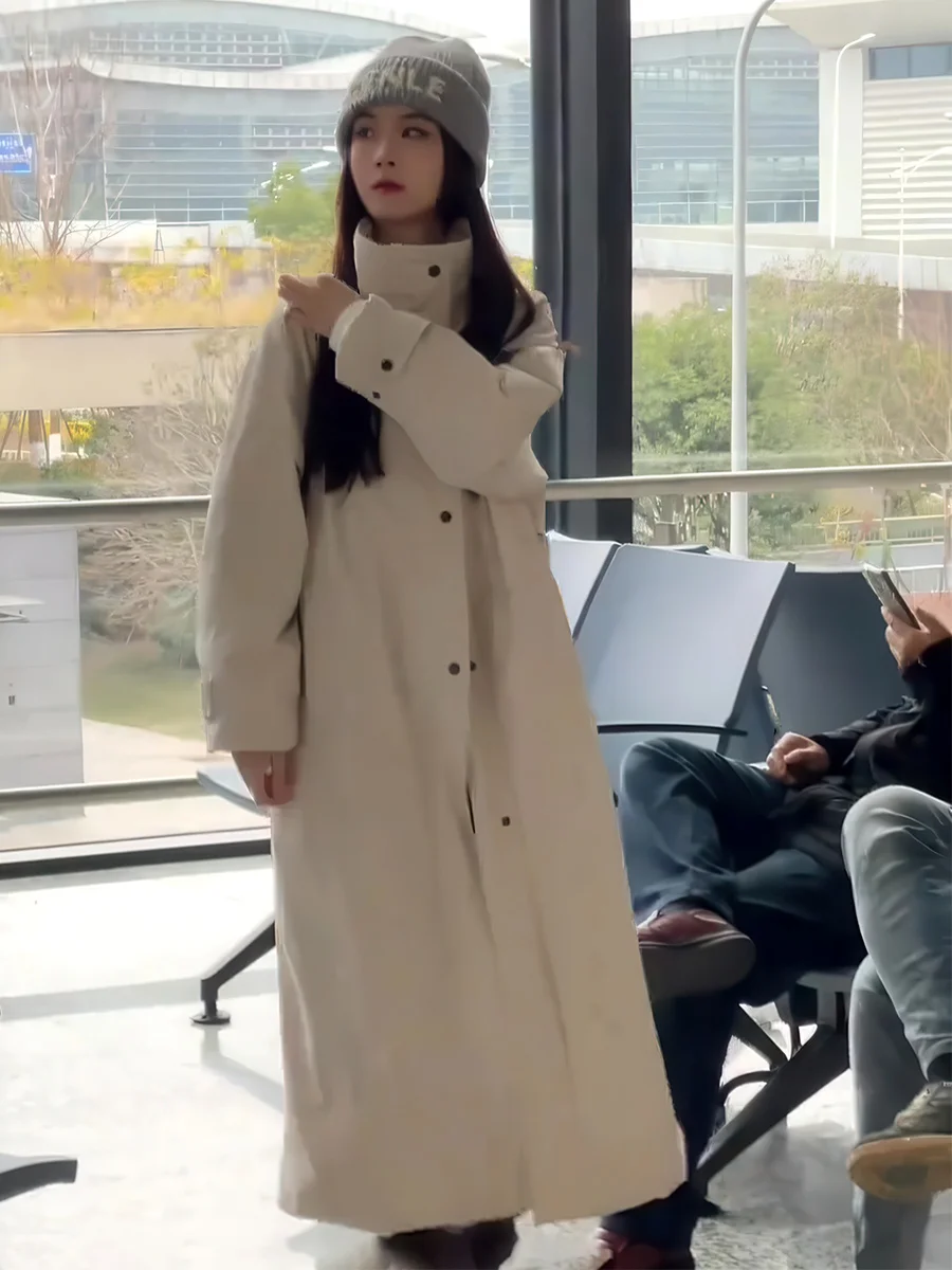 

Korean Simple Sle Long Loose Women's down Jaet Stand Collar Autumn Winter New Product Slimming Outerwear Coat