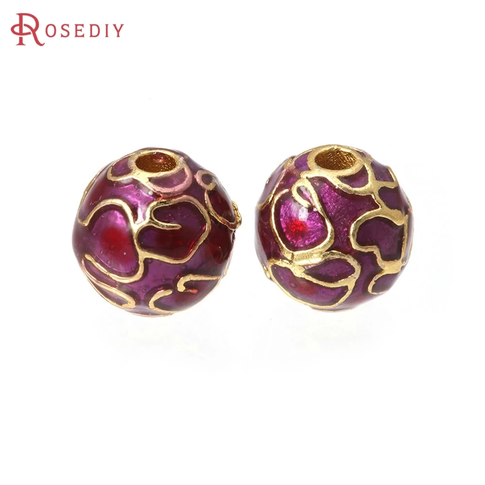 4PCS 8MM 10MM Matte Gold Color Brass with Oil Paintings Round Spacer Beads Bracelets High Quality Diy Necklace Earrings Making